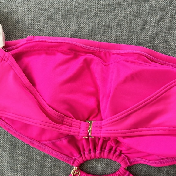 MICHAEL KORS Logo Strapless One Piece Bikini Ultra Pink Size 6 - Picture 10 of 15